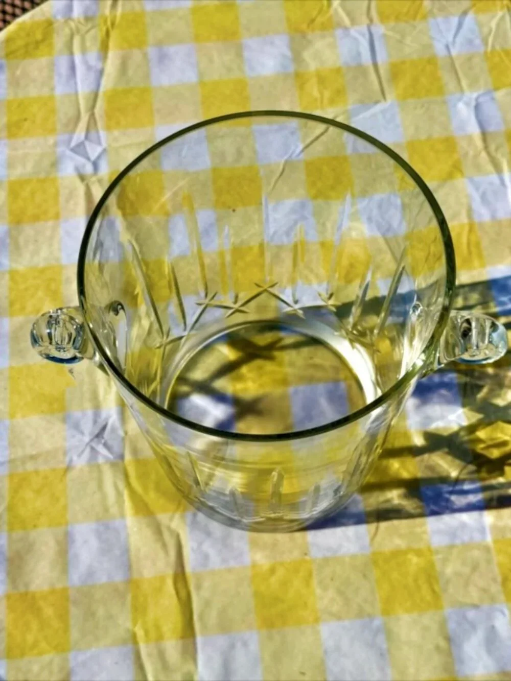 VTG Vertical Cut Glass Ice Bucket Wine Cooler Applied Scroll Handles 9